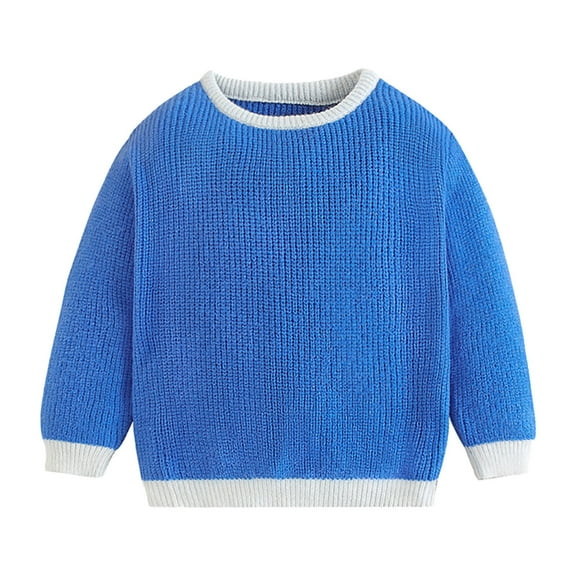 LYHaoo Boys Fall Sweaters Children's Autumn Baby Contrast Sweater Foreign Style Kids Crew Neck Knitted Top (1Y 6Y) 5-6 Years(Blue)