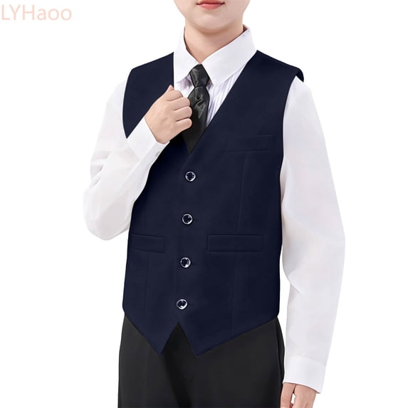 LYHaoo Boys Formal Vest For Wedding Pageant And Performance Elegant Breasted Sleeveless With Adjustable Back School Uniform,Sizes 6-7 Years