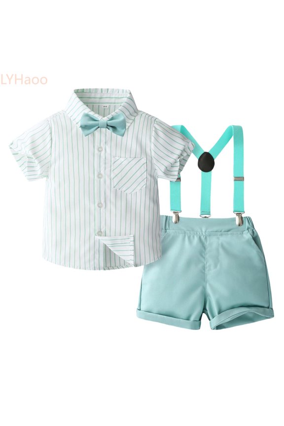 Boys' Gentleman Shirt & Suspenders Set | Summer Formal Suit For Kids | Stage & Party Outfit Boys Clothing Sets Sizes (18-24 Months)