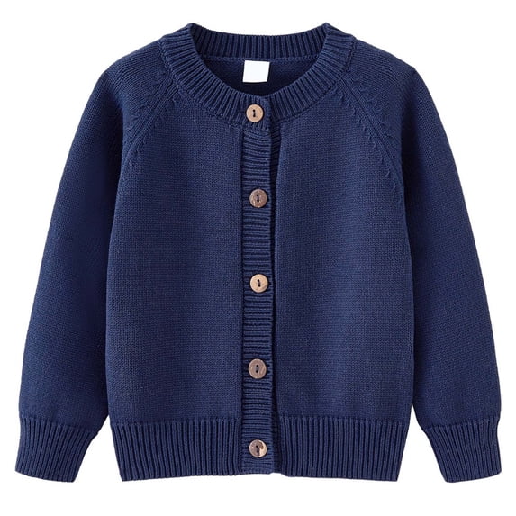 LYHaoo Boys Girls Basic Sweaters Fall School Uniform Kids Round Neck Button Front Cardigan Knit Sweaters Outerwear 5-6 Years(Blue)