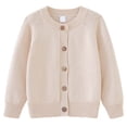 thumbnail image 1 of LYHaoo Boys Girls Basic Sweaters Fall School Uniform Kids Round Neck Button Front Cardigan Knit Sweaters Outerwear 9-10 Years(Beige), 1 of 5