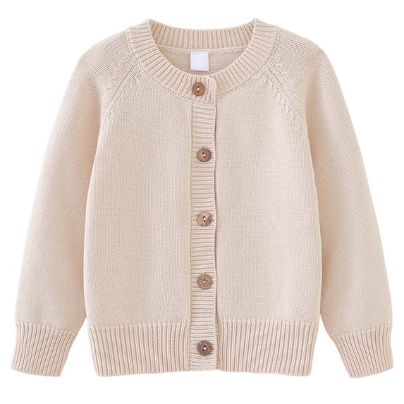 LYHaoo Boys Girls Basic Sweaters Fall School Uniform Kids Round Neck Button Front Cardigan Knit Sweaters Outerwear 9-10 Years(Beige)