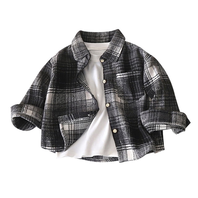 LYHaoo Boys Girls Long Sleeve Flannel Plaid Shirt Button Down Shirts Casual School Sizes 18-24 Months Black