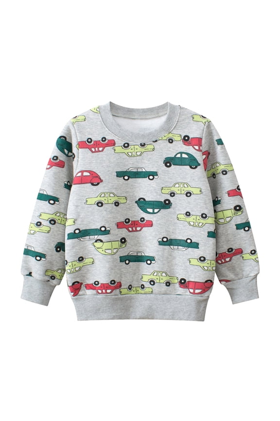Boys Hoodies & Sweatshirts Long Sleeve Kids Pullover With Cartoon Car Print Fleece Lined Warm Casual Sports Top Zip Front Sweatshirt Sizes 2-3 Years Gray