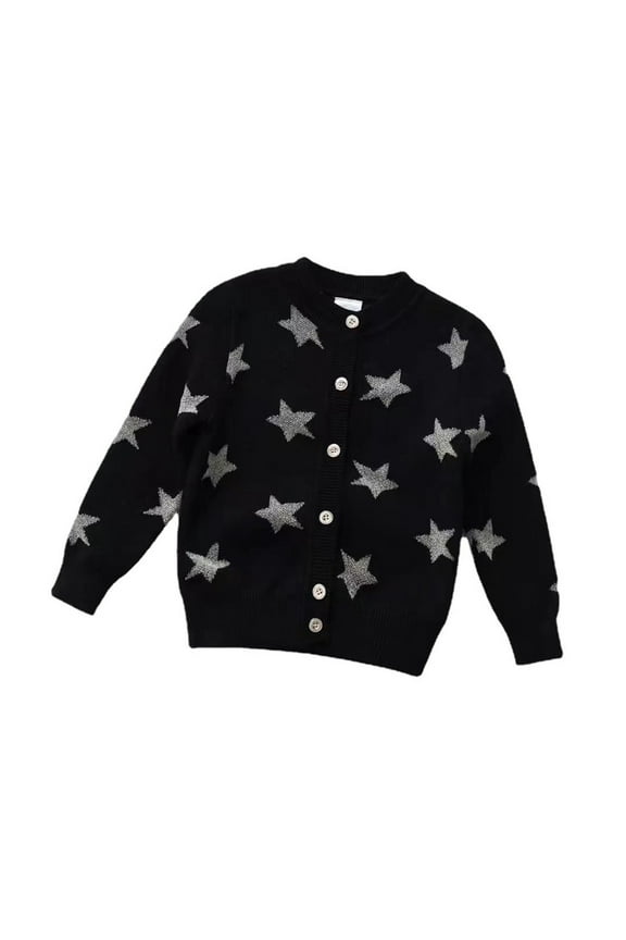 Boys Knit Sweaters Kids Toddler Baby Girls Boys Autumn Winter Knit Sweater Star Print Long Sleeve Coat Cardigan Clothes 2-3 Years(Black)