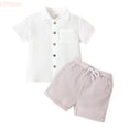 thumbnail image 1 of LYHaoo Boys' Linen Blend Short Sleeve Shirt Set Casual Summer Two Piece Outfit With Collar & Solid Colors Boys Short Sets for School Casual Sizes (2-3 Years), 1 of 6