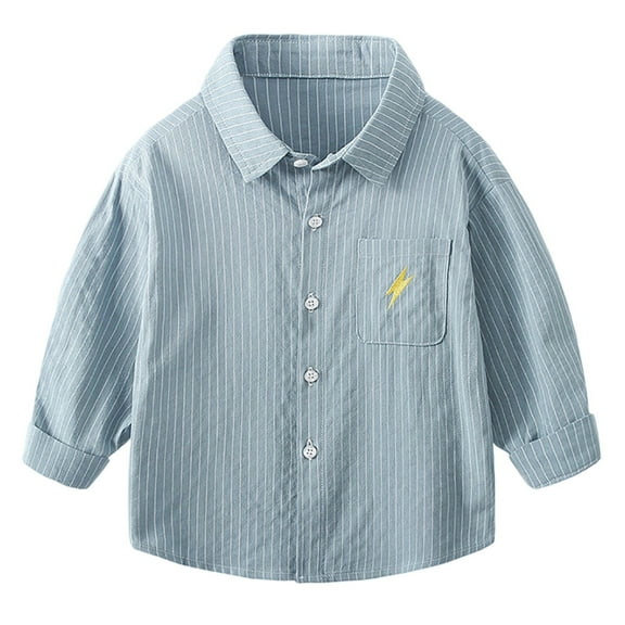 LYHaoo Boys Long Sleeve Shirt Striped Casual Top Spring Summer Kids Clothing Comfortable Breathable Soft Fabric Toddler Boys Shirt Suitable For Ages 1 8 Classic Fit Sizes 1-2 Years Blue