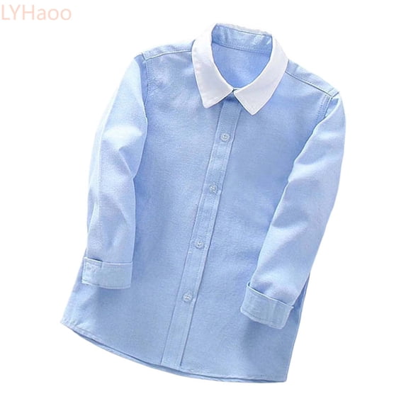LYHaoo Boys' Long Sleeve Solid Color Dress Shirt Kids Casual Button Down Shirts Classic School Uniform,Sizes 8-9 Years