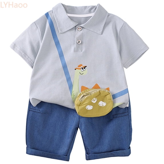 LYHaoo Boys Outfits 2 Piece Set Short Sleeve T Shirt And Shorts Summer Casual Play Clothes For Toddlers Kids Age 2 8 Years Boys Shorts Clothing Set Sizes (4-5 Years)