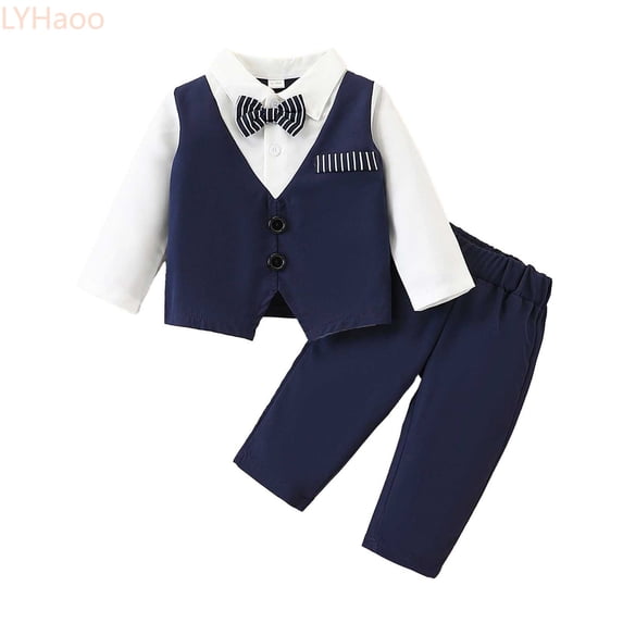 LYHaoo Boys Outfits Set Long Sleeve Shirt And Pants Toddler Clothes Casual British Style Outfit For 1 3 Years Old Comfortable Daily Wear Boys Pants Clothing Set Sizes (9-12 Months)
