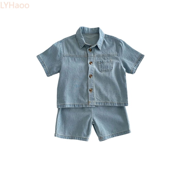 LYHaoo Boys Outfits Set Summer Casual Denim Short Sleeve Shirt And Pants Two Piece Outfit For Toddler Kids Comfortable Breathable Stylish Boys Clothing Sets Sizes (6-7 Years)