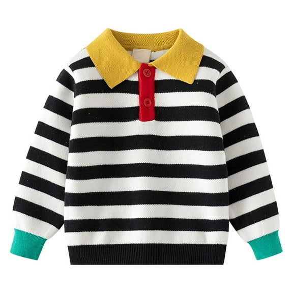 LYHaoo Boys Oversized Sweater Fall Winter Autumn Children's Lapel Sweater Boys Striped Pullover Baby Sweater 4-5 Years(Black)