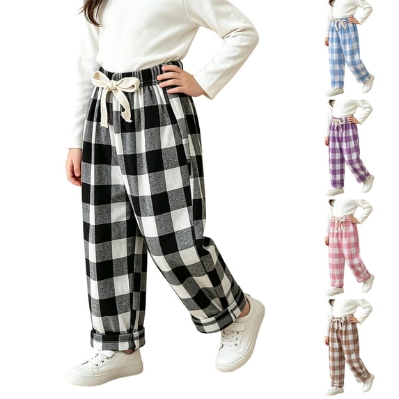 LYHaoo Boys Plaid Casual Pants Summer Lightweight Breathable Loose Fit Outdoor Trousers For Kids Toddler Youth Girls' Pants(Pink)