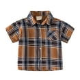 thumbnail image 1 of LYHaoo Boys Plaid Short Sleeve Shirt With Point Collar Breathable Summer Casual Shirt For Toddler & Kids Cute Tops Sizes 2-3 Years Brown, 1 of 3
