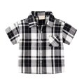 thumbnail image 1 of LYHaoo Boys Plaid Short Sleeve Shirt With Point Collar Breathable Summer Casual Shirt For Toddler & Kids Cute Tops Sizes 5-6 Years White, 1 of 3
