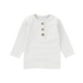 thumbnail image 1 of LYHaoo Boys Ribbed Knit Long Sleeve Top Toddler Casual Pullover Shirt Soft Comfortable Kids Clothes For Daily Wear Casual School Sizes 3-4 years White, 1 of 4