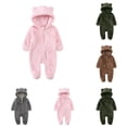 thumbnail image 1 of LYHaoo Boys Romper Newborn Infant Baby Boys Girls Snowsuit Winter Coat Solid Bear Warm Fleece Hooded Footed Romper Jumpsuit Outfits,Sizes 0-3 Months, 1 of 5