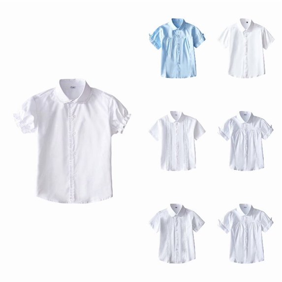 LYHaoo Boys School Uniform Shirts,Girls Short Sleeve White Shirt Summer School Top For Kids Toddler Big Girl Performance Outfit Casual Blouse,Sizes 7-8 Years