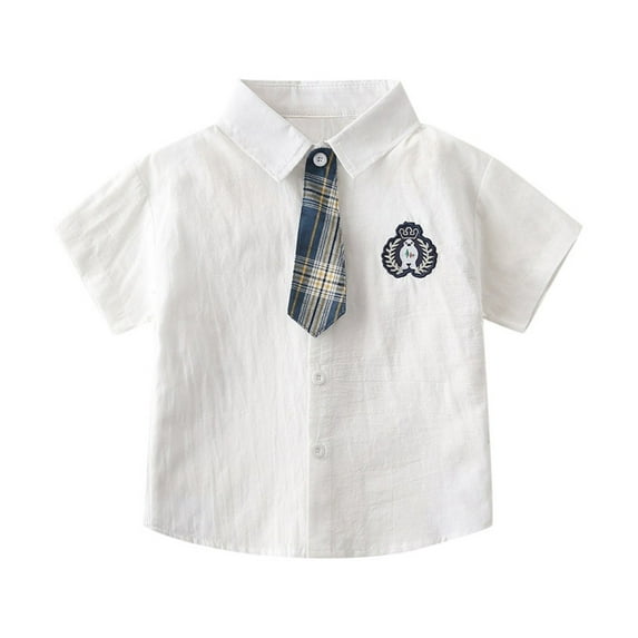 LYHaoo Boys Short Sleeved Shirt Plaid Shirt For Children Classic Fit Sizes 3-4 Years White