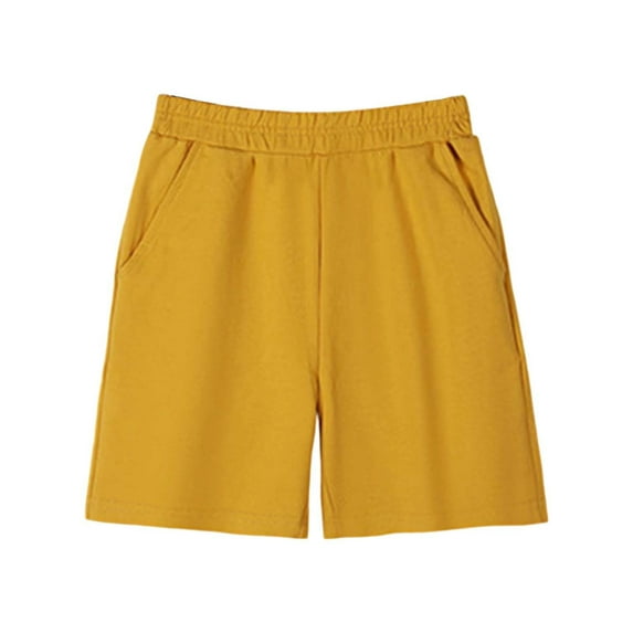 LYHaoo Boys Shorts For Toddler To Teen Comfortable Loose Fit Casual Summer Play Shorts Elastic Waist Active Outdoor Wear School Uniform Sizes 5-6 Years Yellow
