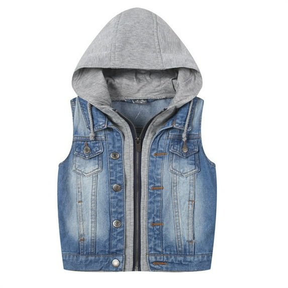 LYHaoo Boys Sleeveless Jacket Girls Jean Vest Hoodies Kids Waist Coat Outerwear Sizes 18-24 Months Blue(Little Kid)