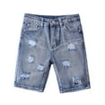 thumbnail image 1 of LYHaoo Boys Summer Casual Shorts Trendy High Street Distressed Denim Loose Fit Comfortable Elastic Waist For Daily Outdoor Travel Party Age 4 11 Summer Wear Sizes 4-5 Years Blue, 1 of 6