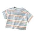 thumbnail image 1 of LYHaoo Boys Summer Casual Striped Short Sleeve T Shirt Breathable Comfortable Kids Top For Daily Wear Age 6 Months To 15 Years Holiday Summer Sizes 1-2 Years Blue, 1 of 3