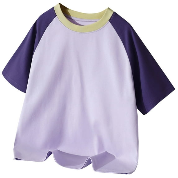 LYHaoo Boys Summer Short Sleeve Tshirts Casual Color Block Tees For Kids Comfortable Daily Wear Basic Top For Boys And Girls Age 3 14 Holiday Summer Sizes 4-5 Years Purple