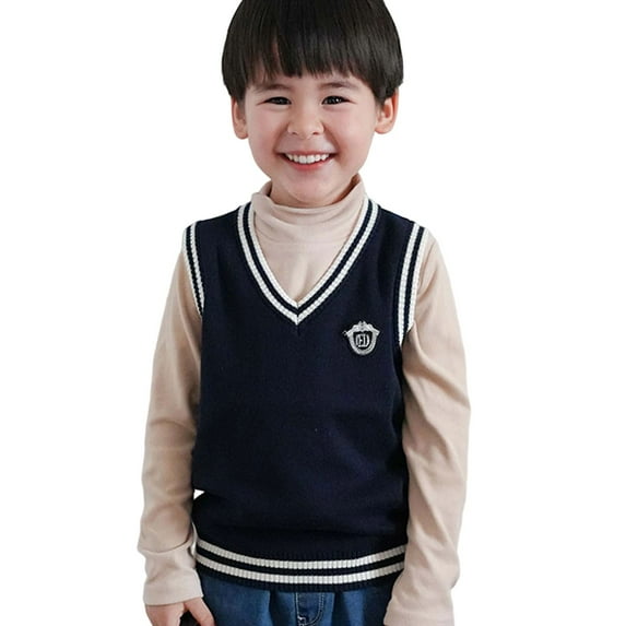 LYHaoo Boys Sweater Vest Kids Sleeveless School Uniform Vests Casual V Neck Knit Pullover Knitwear Winter Trendy Clothes 4-5 Years(Blue)