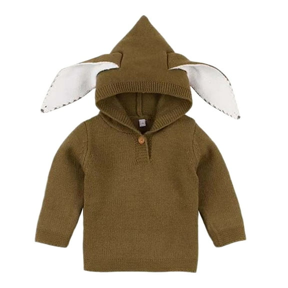 LYHaoo Boys Sweaters Outerwear Boys Hooded Knit Sweater With Adorable Soft Warm Winter Pullover For Toddler And Kids Cozy Casual Outerwear 18-24 Months(Brown)