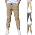 thumbnail image 1 of LYHaoo Boys Uniform Joggers Pants, Kids Elastic Waist Drawstring Summer Casual Chino Trousers Back to School Clothes(Gray), 1 of 6
