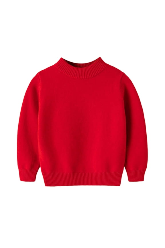 Boys and Girls' Uniform Cotton Crew-Neck Sweaters Long Sleeve Pullover Knit Sweaters 6-7 Years(Red)