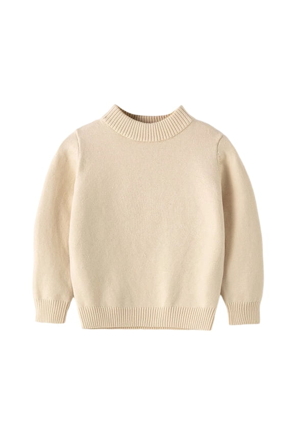 Boys and Girls' Uniform Cotton Crew-Neck Sweaters Long Sleeve Pullover Knit Sweaters 7-8 Years(Beige)