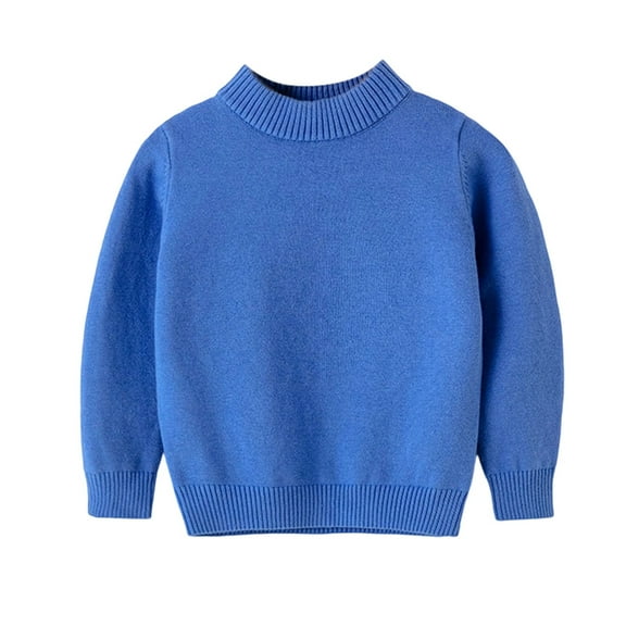 LYHaoo Boys and Girls' Uniform Cotton Crew-Neck Sweaters Long Sleeve Pullover Knit Sweaters 7-8 Years(Blue)
