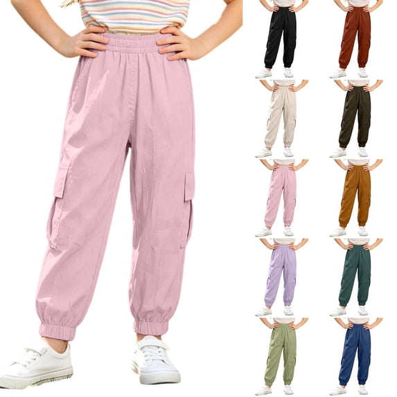 LYHaoo Child Boys Girls Cargo Pants Casual Summer Kids Solid Trousers With Pockets Cargo Pants for Girls(Green)