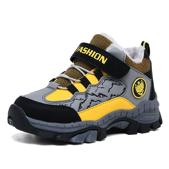 LYHaoo Children Shoes Boys Leather Snow Boots Winter And Thickened New Non Slip And Warm Big Kid Little Kid Hiking Shoes Sizes 1 Yellow(Big Kid)