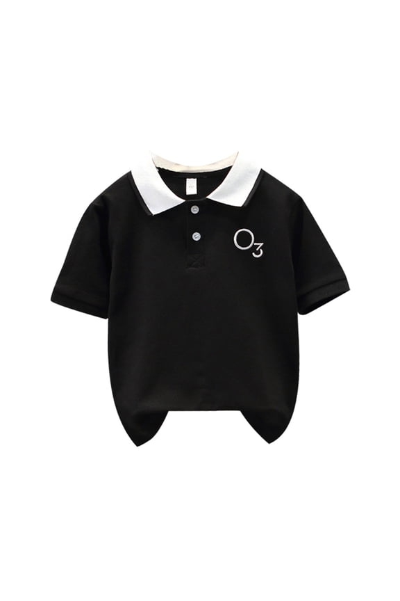 Children's Casual Fashion Digital Printing Lapel Short Sleeved T Shirt Top(4 14 Years) School Uniform Sizes 13-14 Years Black