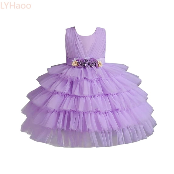 LYHaoo Children's Dress Puffy Dress Cake Princess Dress Baby Girl Baby Birthday Party And Holiday Party Dress Girl Dress,Vintage Girls Dress Sizes 1-2 Years Purple