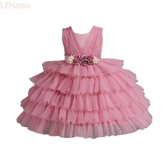 LYHaoo Children's Dress Puffy Dress Cake Princess Dress Baby Girl Baby Birthday Party And Holiday Party Dress Girl Dress,Vintage Girls Dress Sizes 4-5 Years Pink