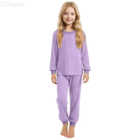 LYHaoo Children's Knitted Pajama Comfortable Sleepwear For Cozy Nights Soft And Breathable Wear For Kids Ideal For All Seasons For Boys And Girls Girls Outfit Sets Sizes 2-3 Years(Purple)