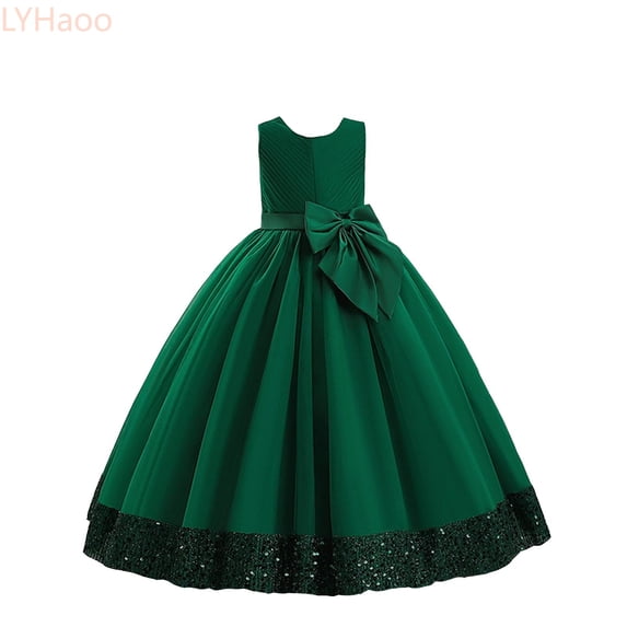 LYHaoo Children's Sequin Children's Dress Big Bow Dress Girl Flower Girl Dress Kids Dress,Girls Basic Dresses Sizes 4-5 Years Green