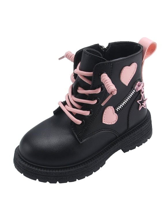 Children's Winter Leather Lace Up Stylish Color Matching Side Zipper Boots Sizes 10.5 Black(Little Kid)