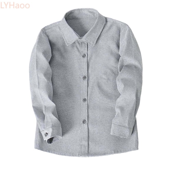 LYHaoo Classic Black Dress Shirt For Boys Formal Long Sleeve Button Down Shirt For Kids Performance Matching Basic Tee,Sizes 8-9 Years