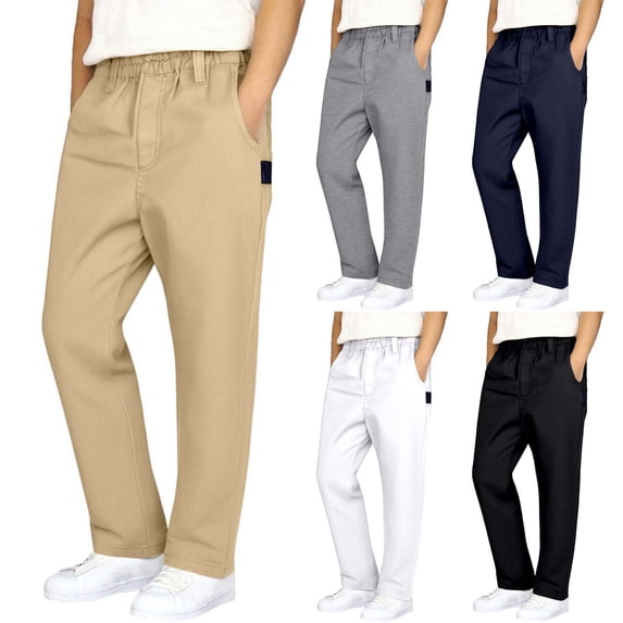 LYHaoo Classic Khaki School Uniform Pants For Boys, Stretch Straight Leg Formal Dress Chino Pants for Kids Daily School(Gray)