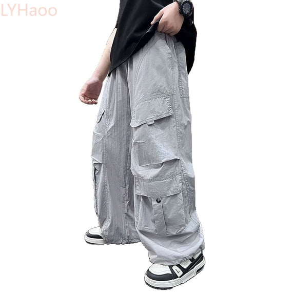 LYHaoo Cool And Cargo Pants For Big Boys Outdoor Adventure Comfortable Loose Fit Workwear Trousers Boys Cargo Pants(Gray)
