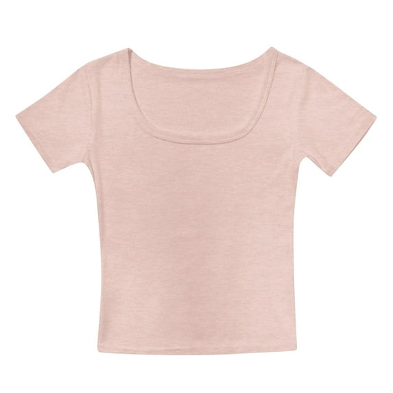 LYHaoo Crop Tops For Girls Short Sleeve Shirt Girls Summer Tops Square Neck Slim Fit Tops Basic Tee Kids Summer Tops Sizes 10-11 Years Pink