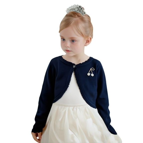 LYHaoo Cute Cardigan for Girls Fall Button Closure Knitted Shrugs Cropped Kids Long Sleeve Sweaters 4-5 Years(Blue)