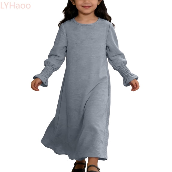 LYHaoo Elegant Girls Dress With Floral Lace Hem And Round Neck Pure Color Party Gown For And Celebrations,Girls A Line Dresses Sizes 7-8 Years Gray