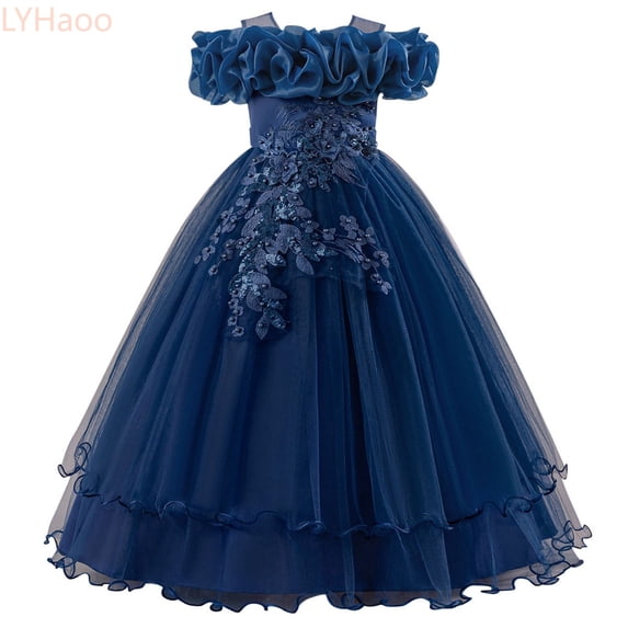 LYHaoo Elegant Girls Dresses For Casual Wedding And Party Wear With Off Shoulder Design And Tutu Skirt For Ages 7 12,Little Girls Dresses Sizes 7 Years Blue