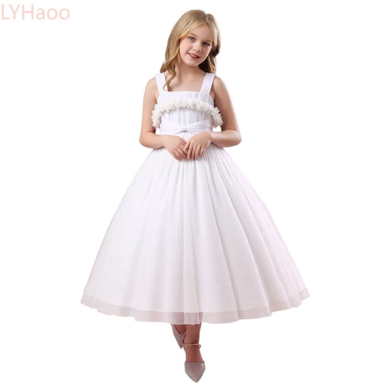 LYHaoo Elegant Girls Party Dress Sleeveless Tutu With Flowy Layered For Big Kids And Toddlers Attire,Girls Dresses for School Sizes 8-9 Years White